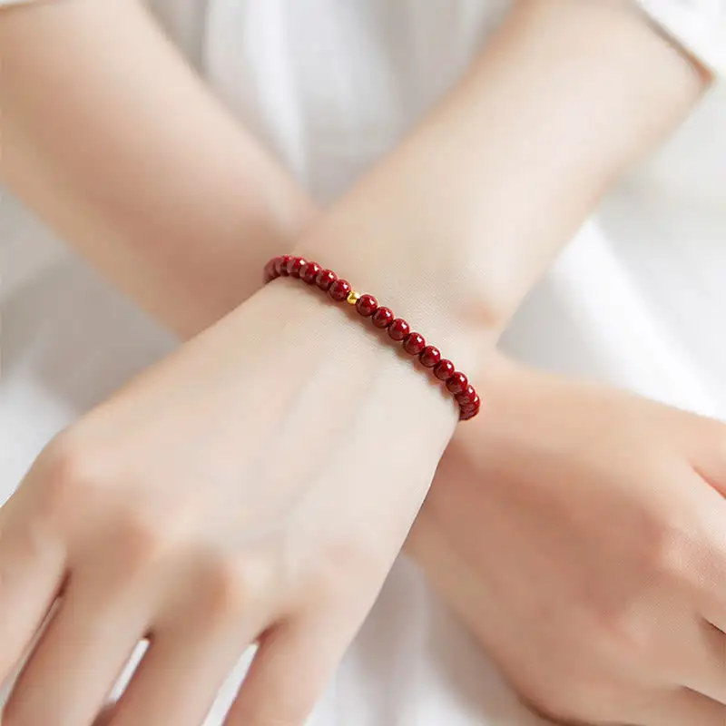Sterling Silver Cinnabar Beads Bracelet