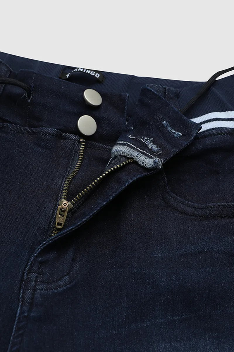 Double Button Drawstring Capris Jeans