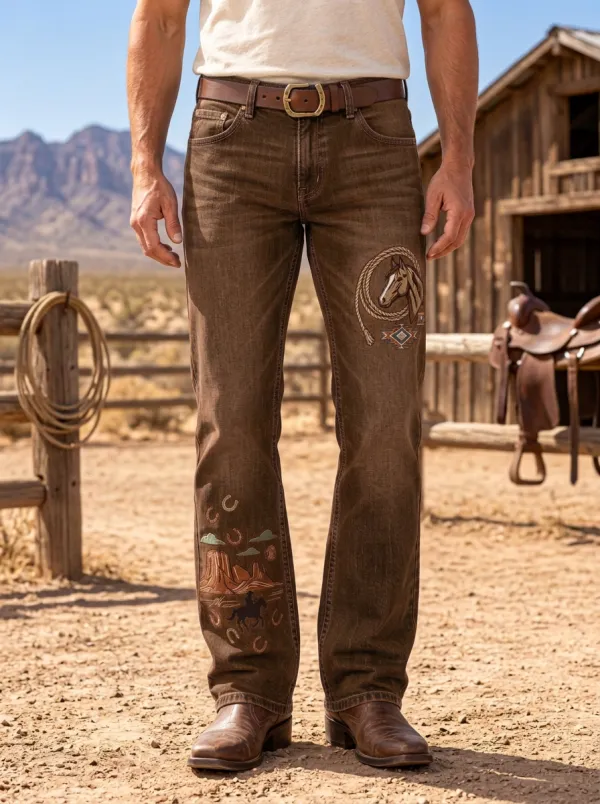 Men's Western Cowboy Horse Lasso Desert Jeans