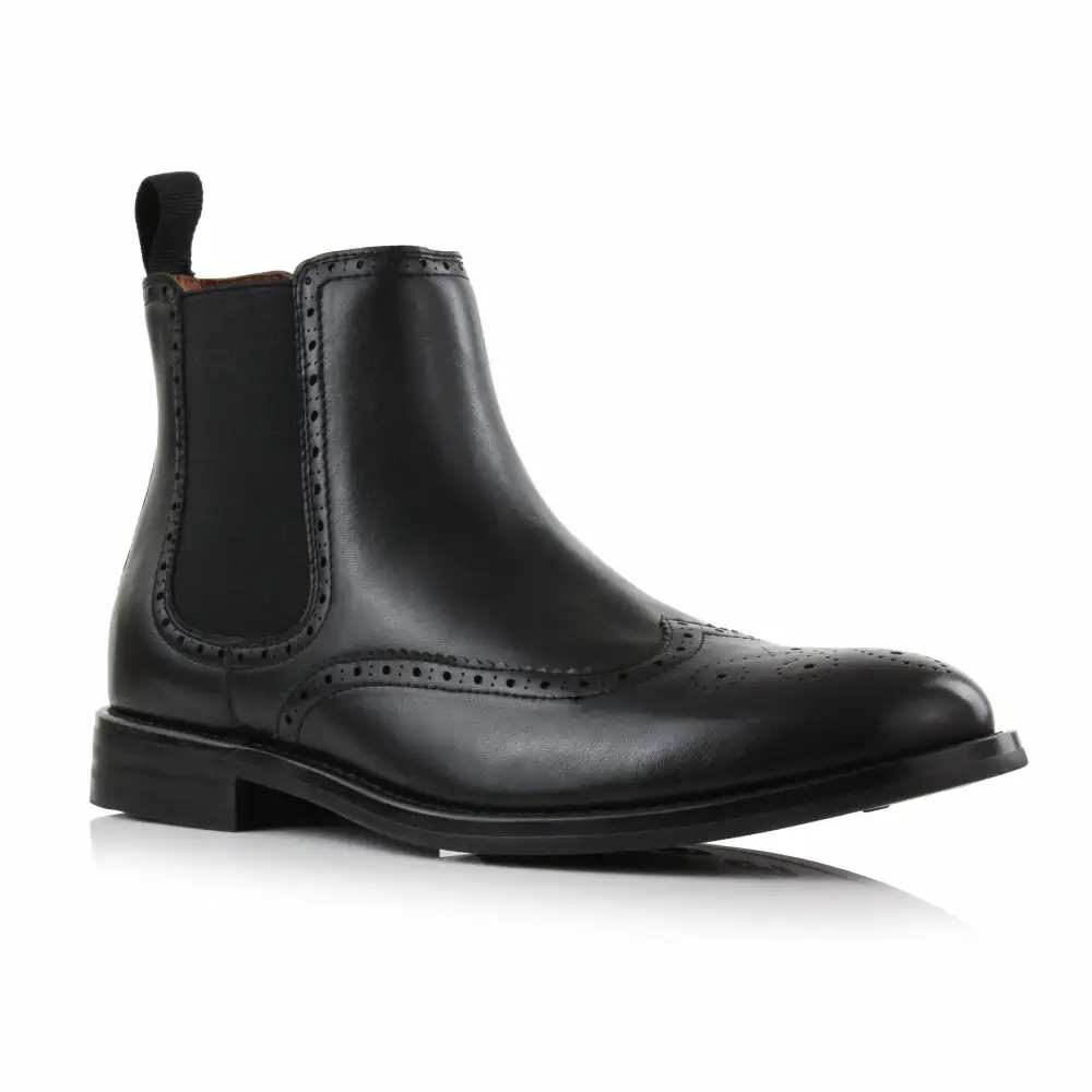 Faux-Leather Wingtip Brogue Chelsea Boots