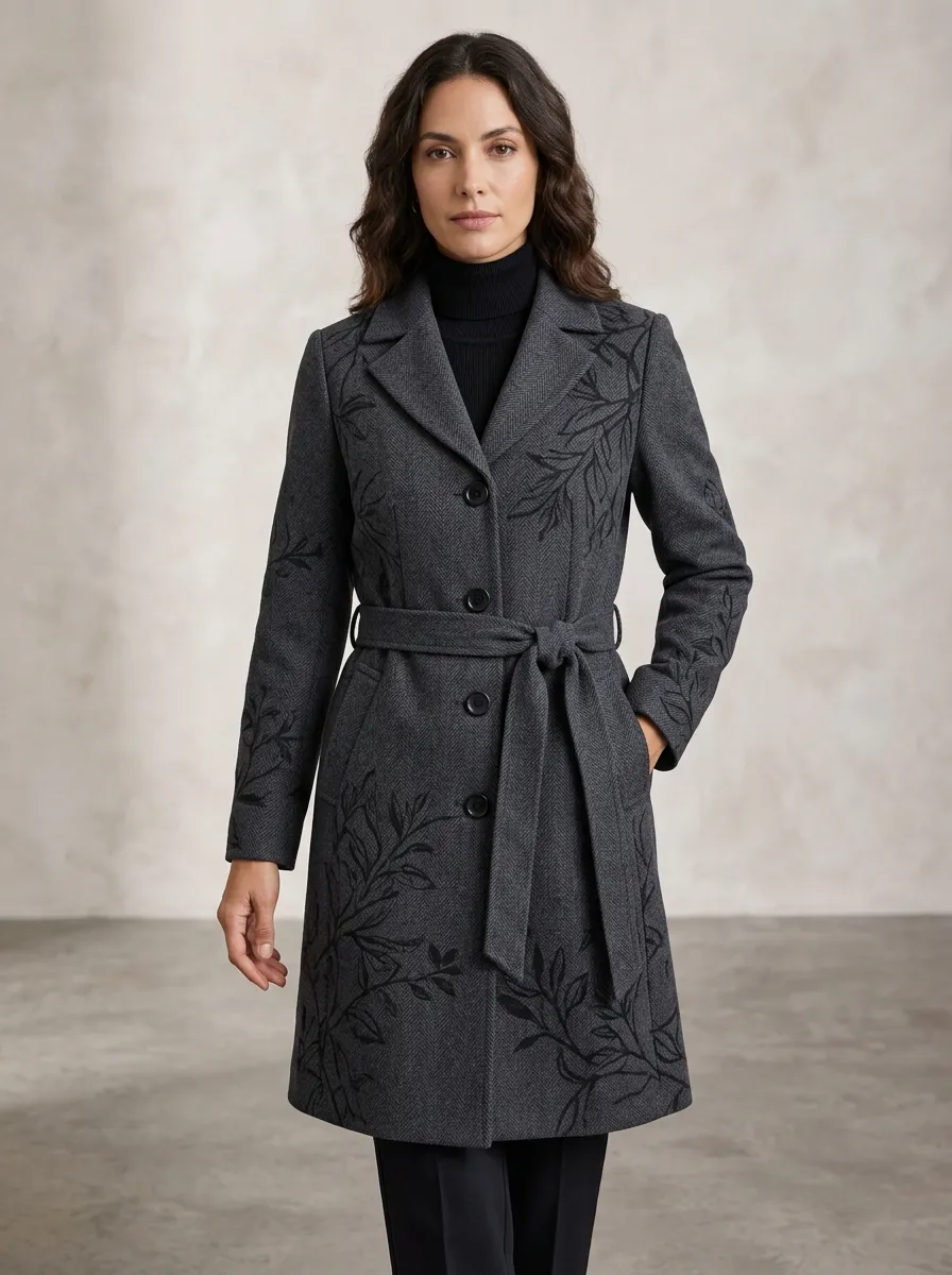 Women's Camden Botanical Leaf Pattern Wool-Blend Coat