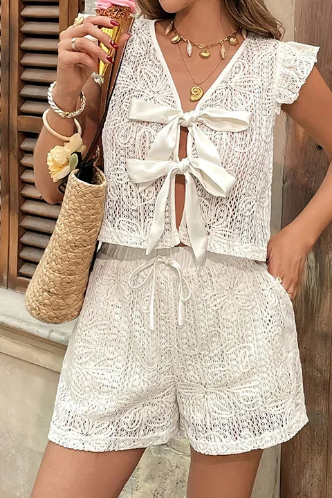 Hollow Lace Up Two Piece Set