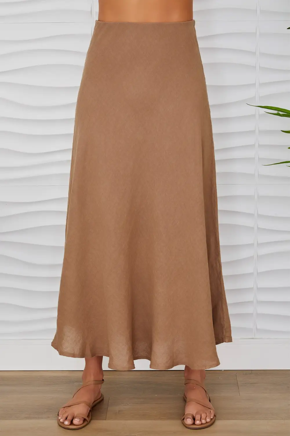 Linen Crinkle Midi Skirt