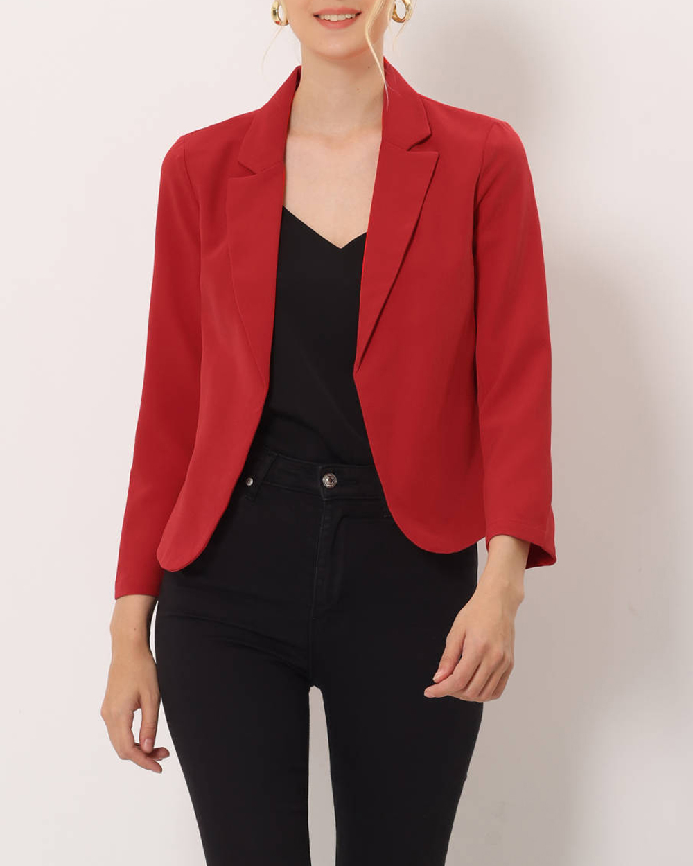 Allegra K- Open Front Crop Suit Blazer Jacket