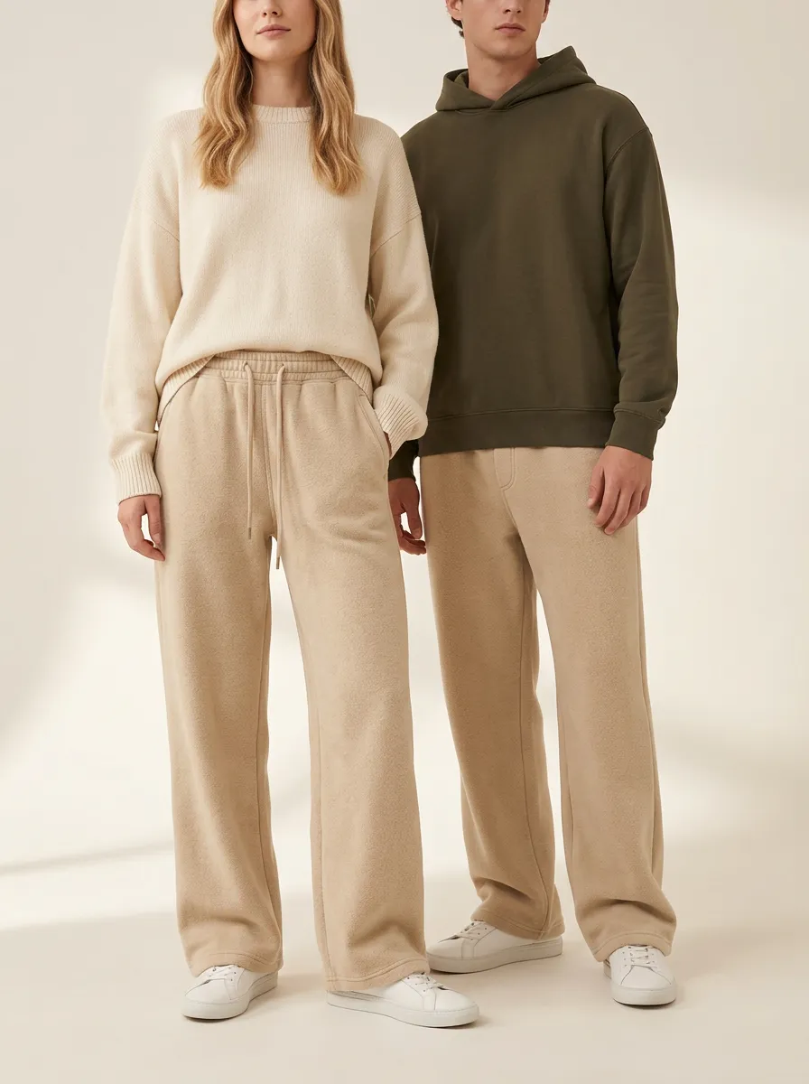 Unisex Loose-Fit Wide-Leg Fleece Sport Pants
