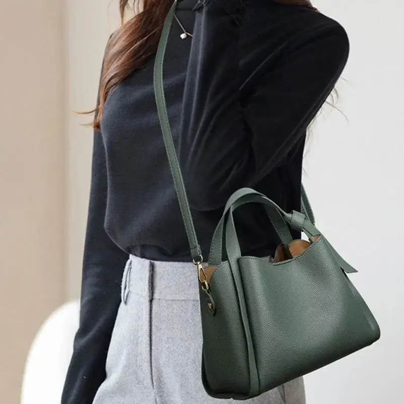 Minimalist Taupe Pebbled Leather Tote Bag