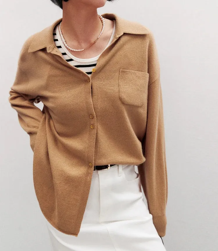 Cashmere Button-Front Turn-Down-Collar Longline Cardigan