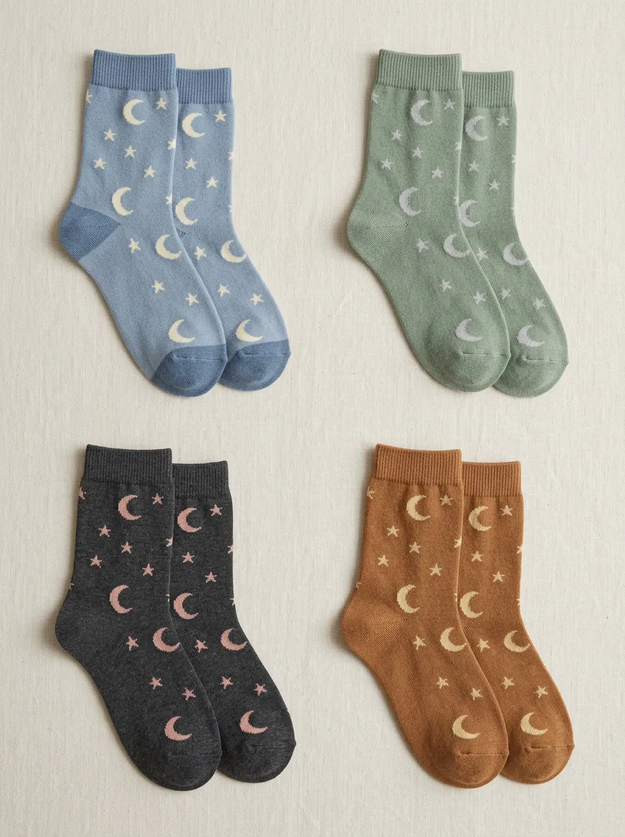 Women's Moon Star Jacquard Crew Socks Four Pair Set