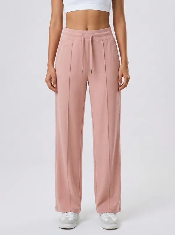 Women's Sage Green Solid Color Drawstring Wide Leg Sweatpants