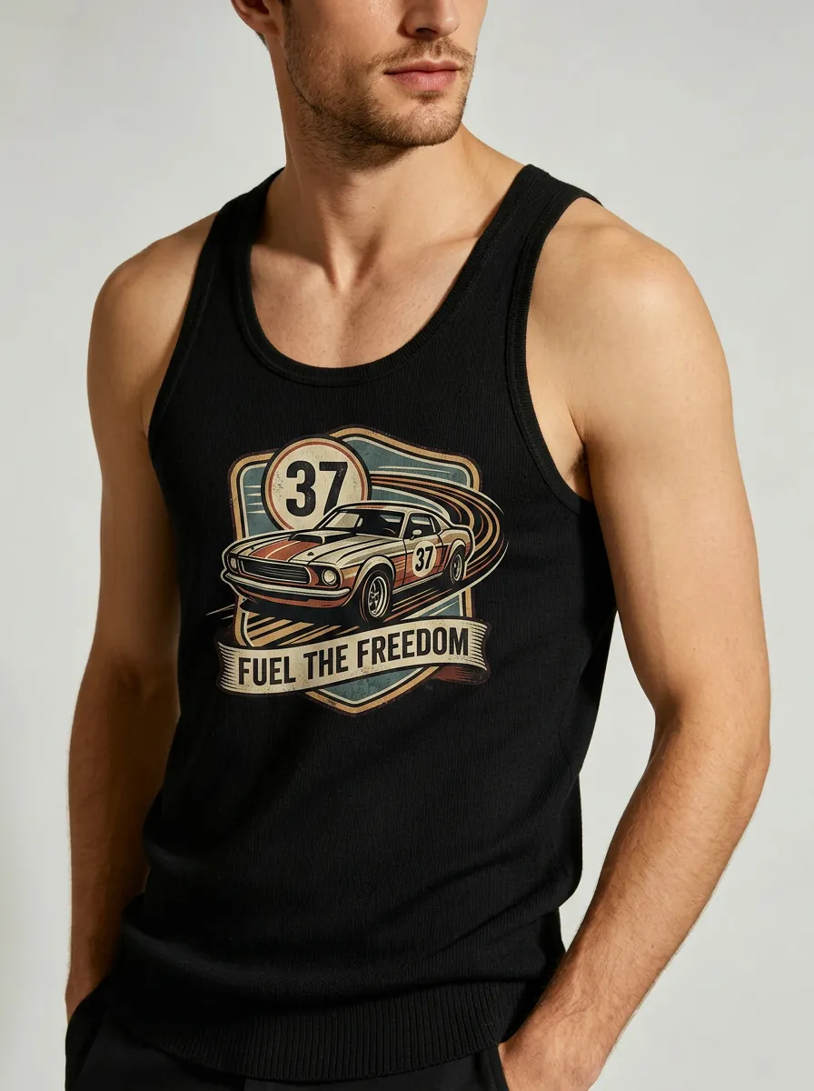 Men's Vintage Muscle Car Fuel The Freedom Printed Tank Top