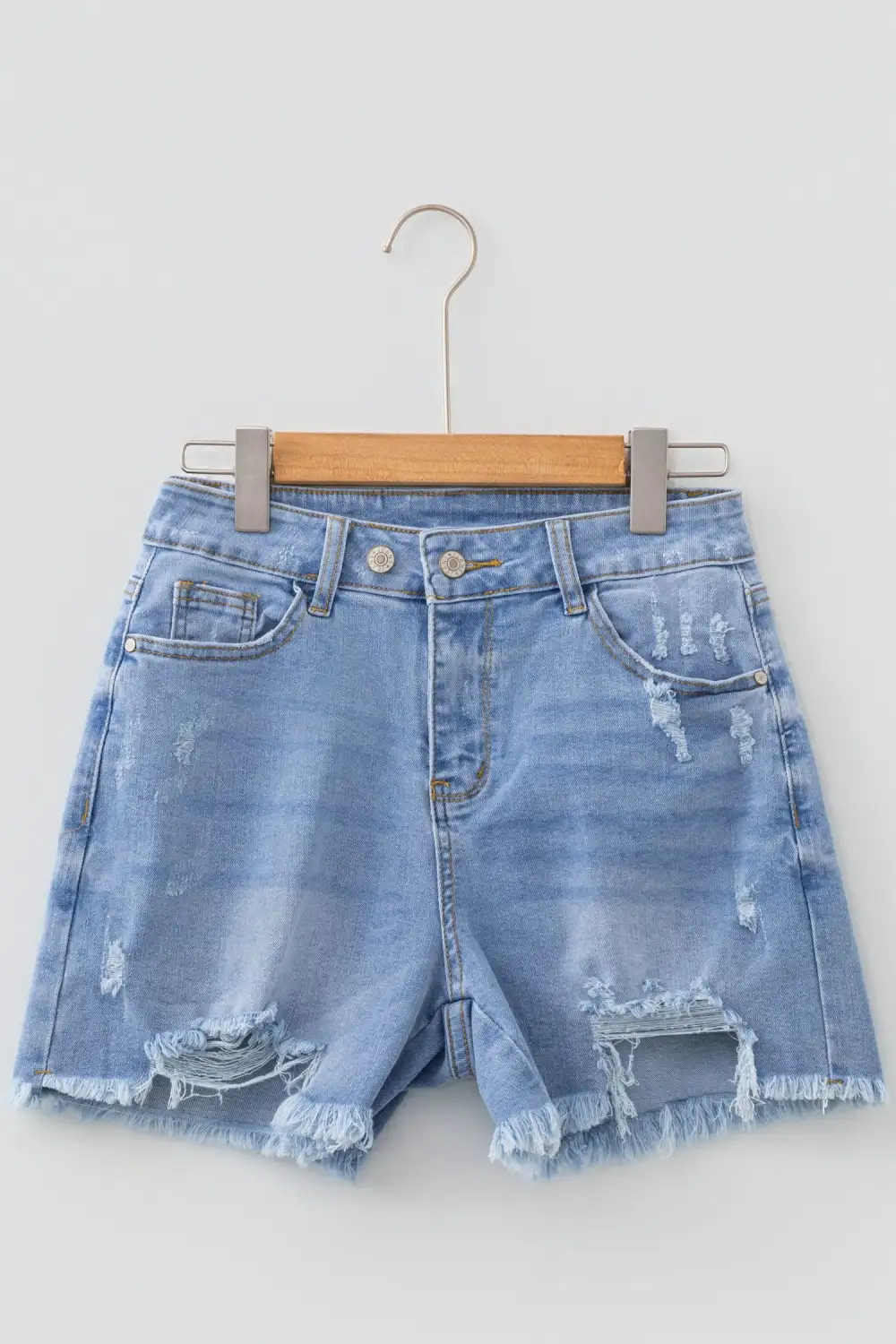 High-Waist Raw-Hem Distressed Cotton Denim Shorts