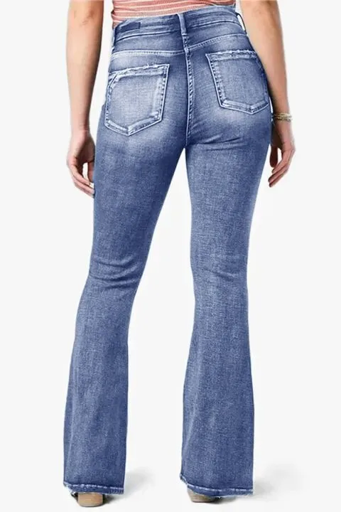 Vintage Button Side Design Mid Waist Flare Jeans