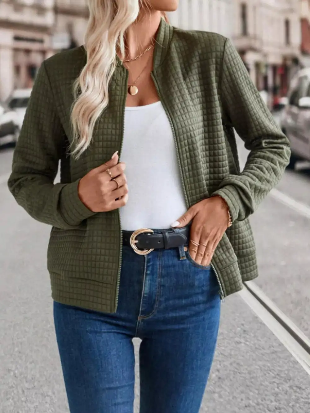 Textured Zip-up Long Sleeve Jacket