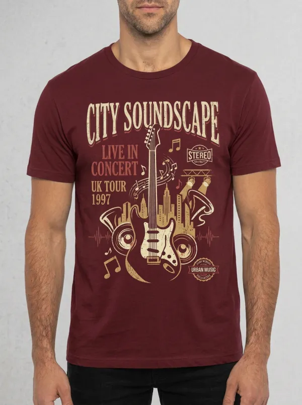 Men's Rock Music Lover City Soundscape Guitar Printed T-shirt