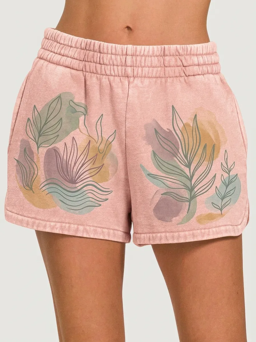 Women's Boho Botanical Watercolor Leaf Graphic Shorts