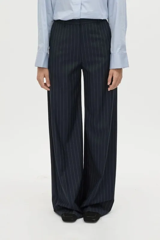 Navy Stripe Wide-Leg Pants