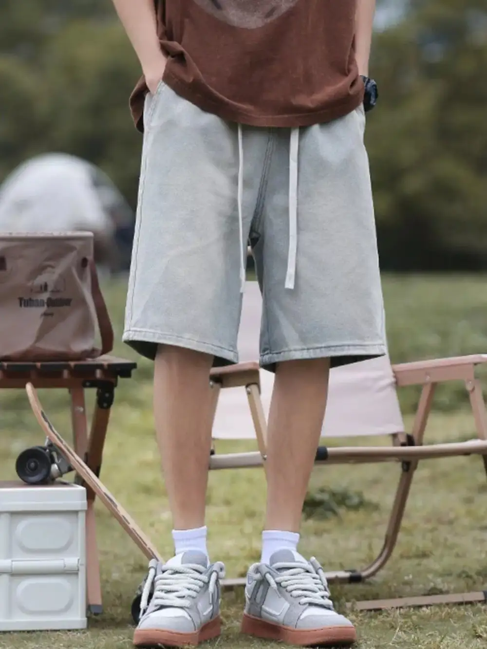 Men's Plus Size Loose Fit Denim Shorts with