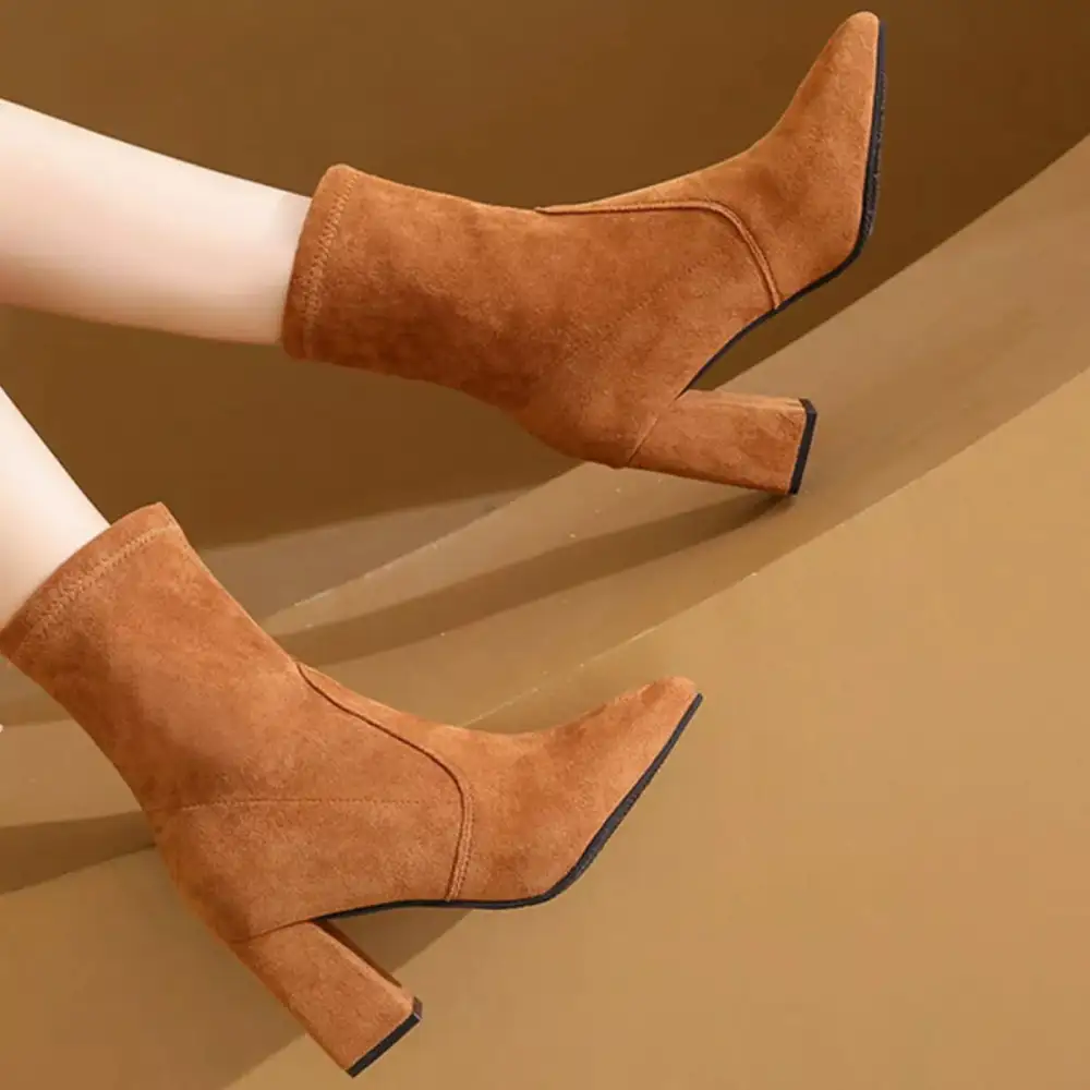 Flowy Point Toe Block Heels Boots