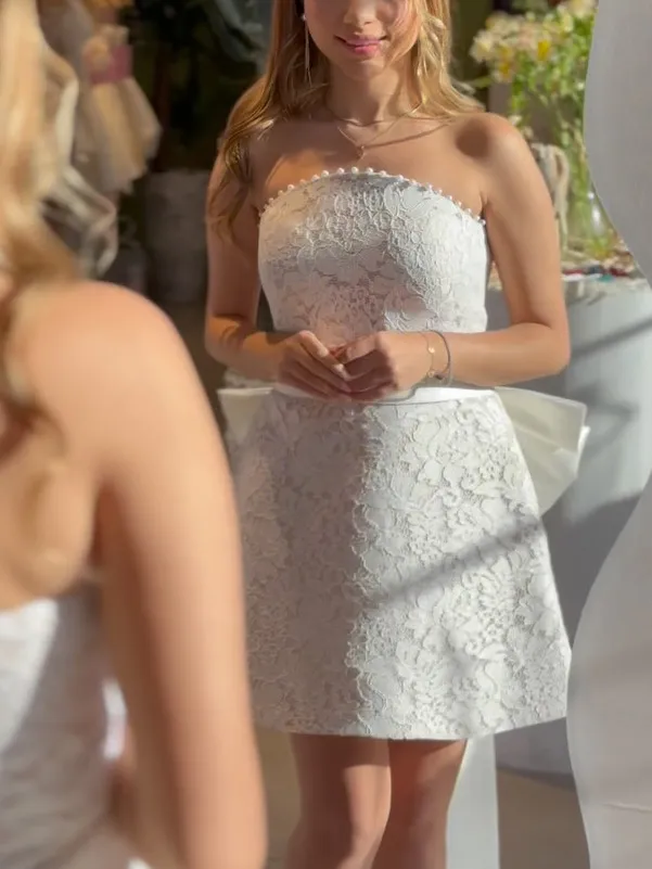 Strapless Lace Bow Elegant Mini Dress