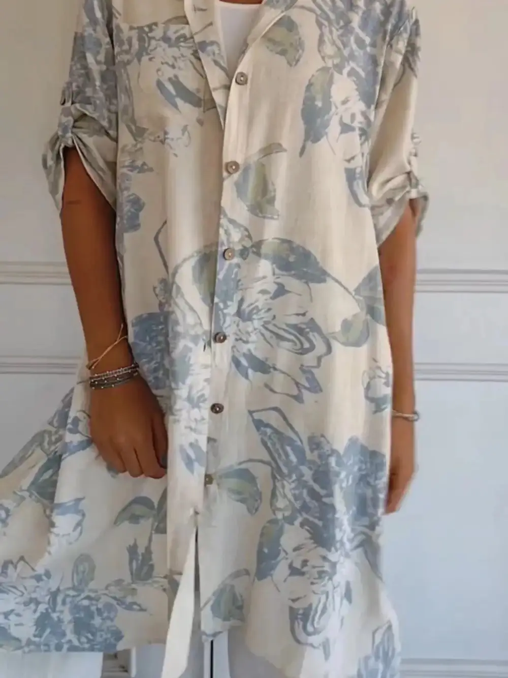 Floral Printed Button Front Shirt Dress