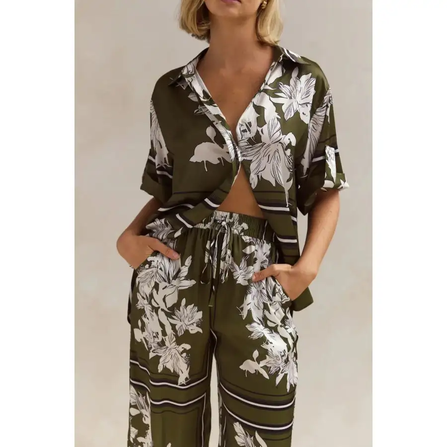 Modern Printed Button Up Shirt and Pants Set