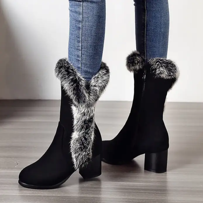 Fuzzy Trim Mid-Calf Snow Boots