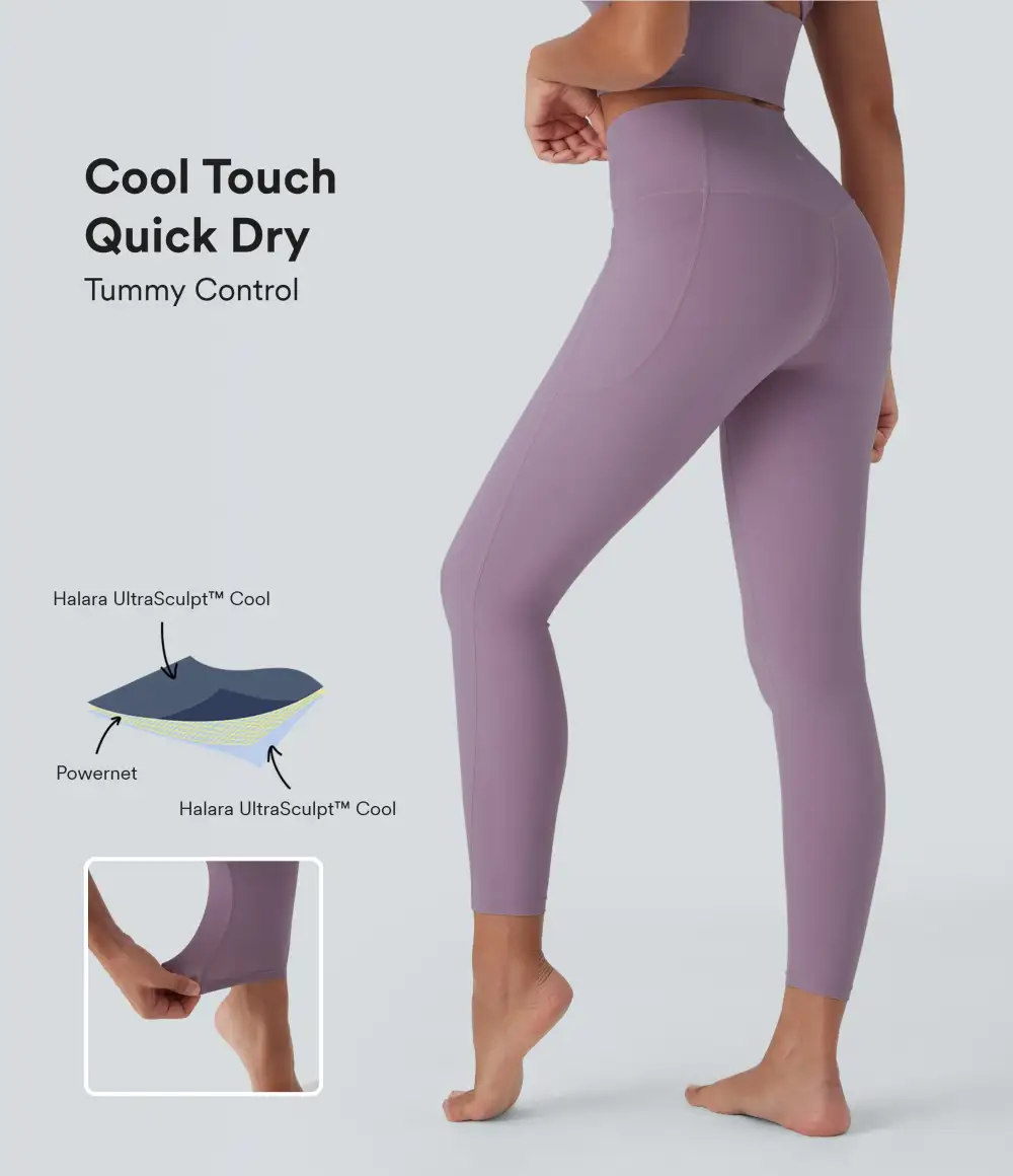 UltraSculpt Cool Quick Dry SoCinched High Waisted Tummy Control Shaping Yoga Leggings with Pockets-UPF50+