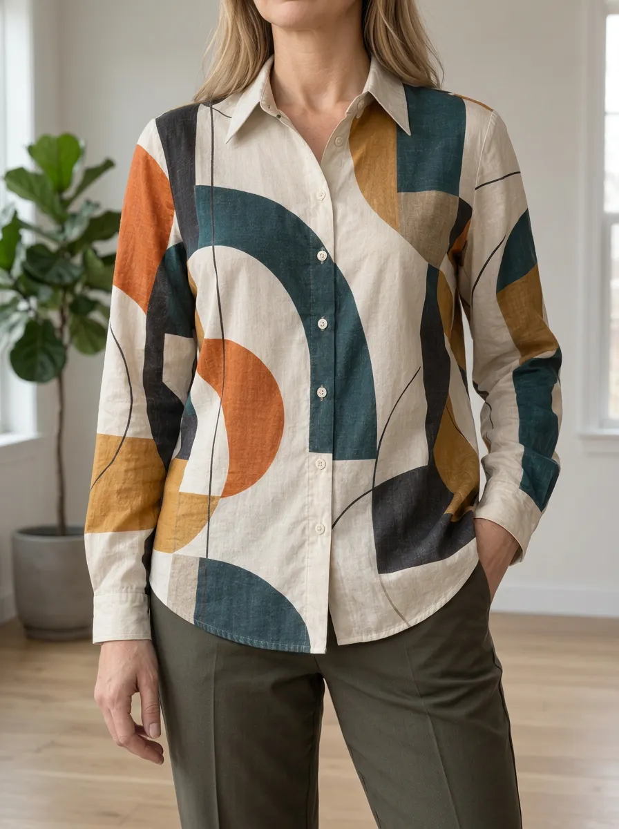 Women's Dynamic Abstract Geometric Pattern Shirt