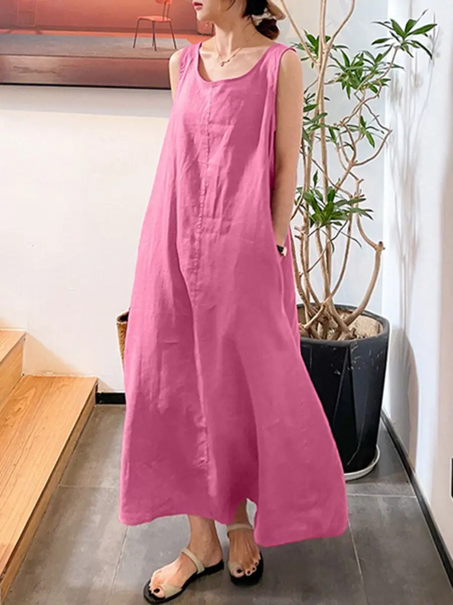 Pockets Neck Maxi Dress