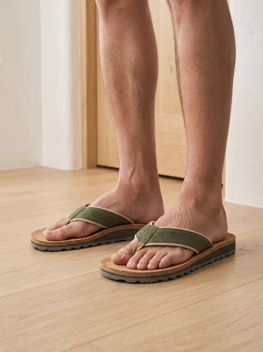 Men's Casual Summer Olive Geometric Pattern Printed Flip Flops