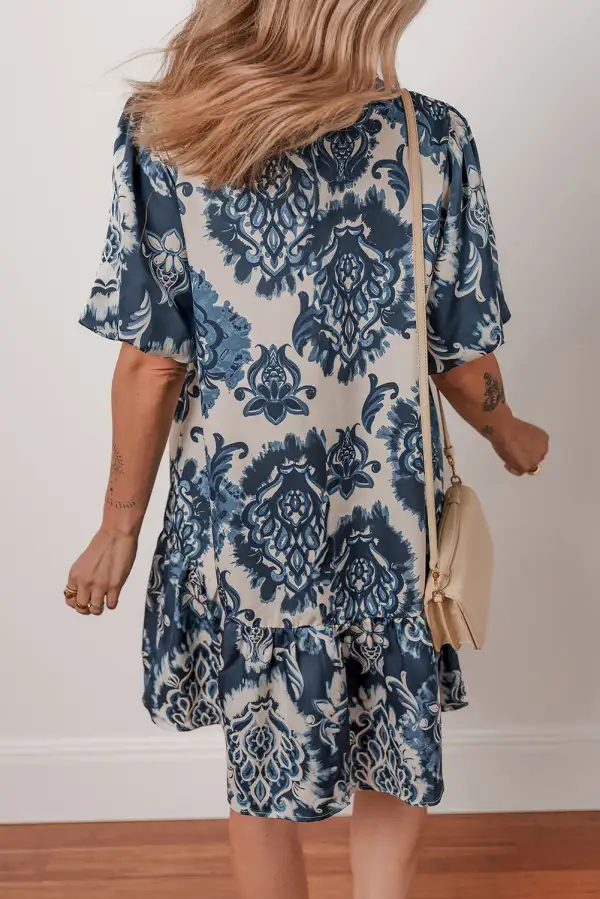 Floral Button Front Collared Mini Dress