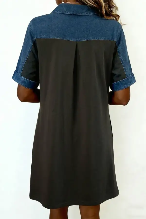 Women's Colorblock Denim Shift Patchwork Dress