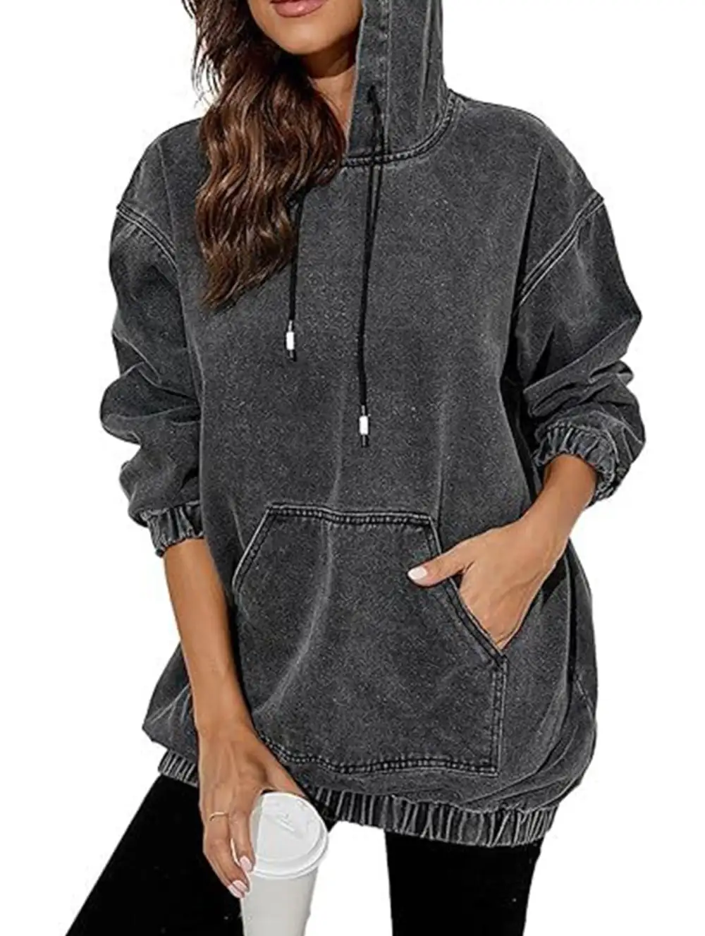 Denim Retro Hooded Pullover Sweatshirt