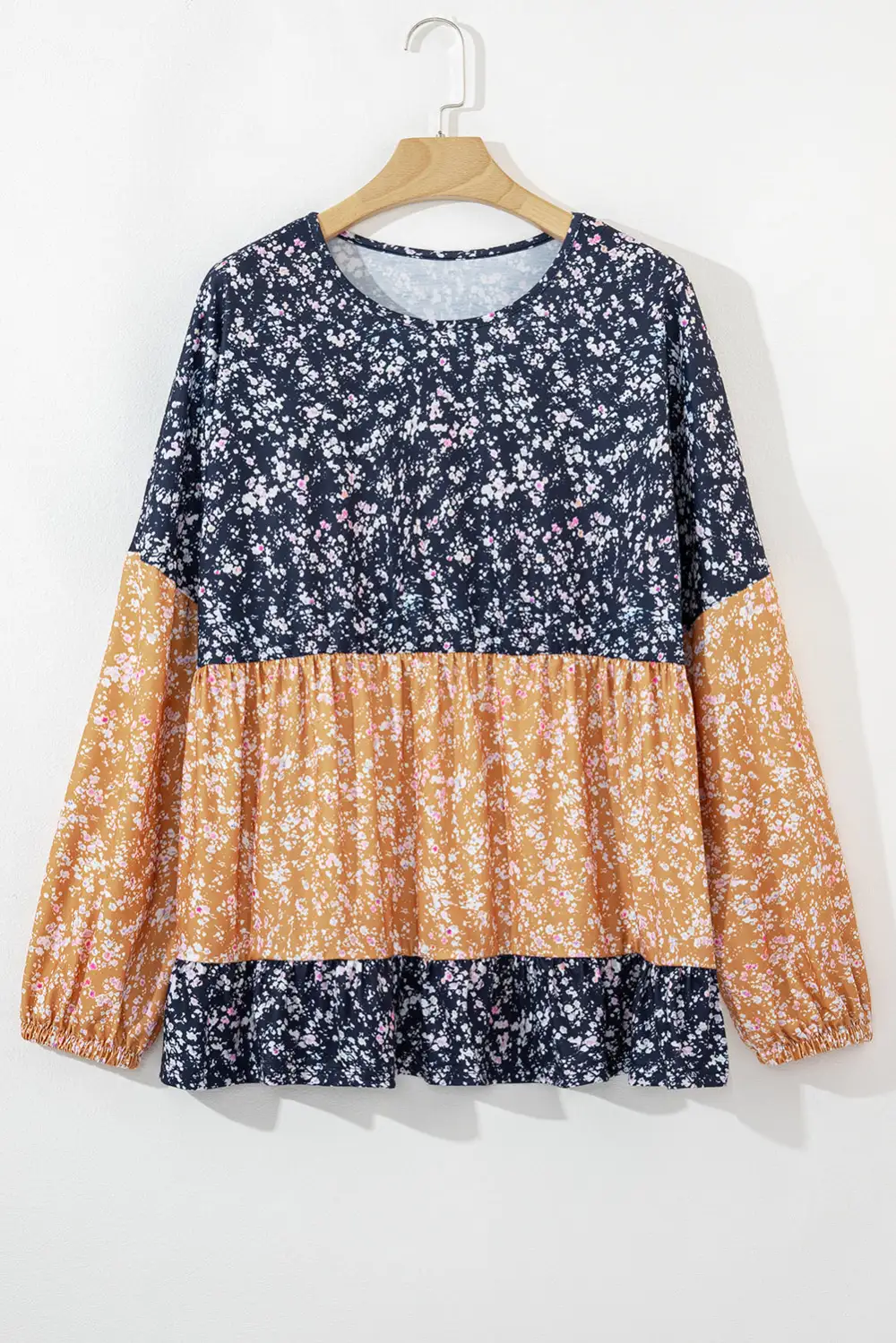 Women's Floral Print Colorblock Patchwork Top