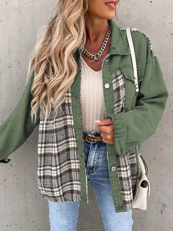 Button-Down Lapel-Collar Collared Denim Jacket