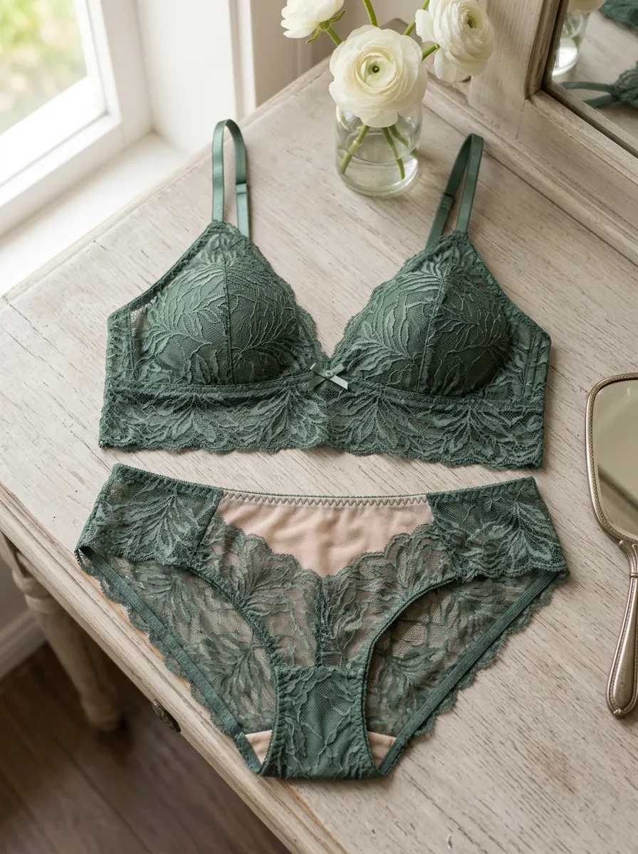Women's Floral Lace Forest Floral Lingerie Set