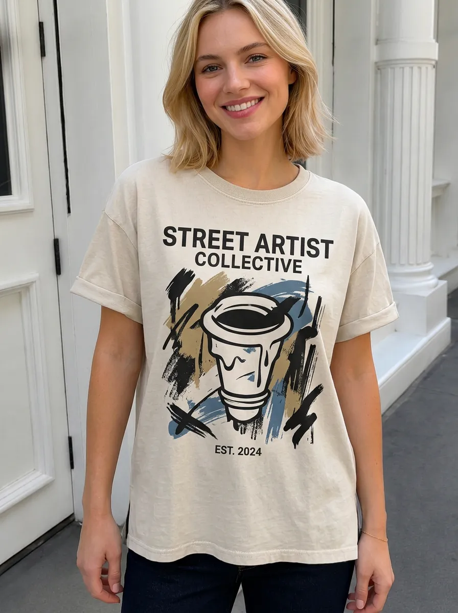 Women's Street Artist Collective Coffee Cup Printed T-shirt
