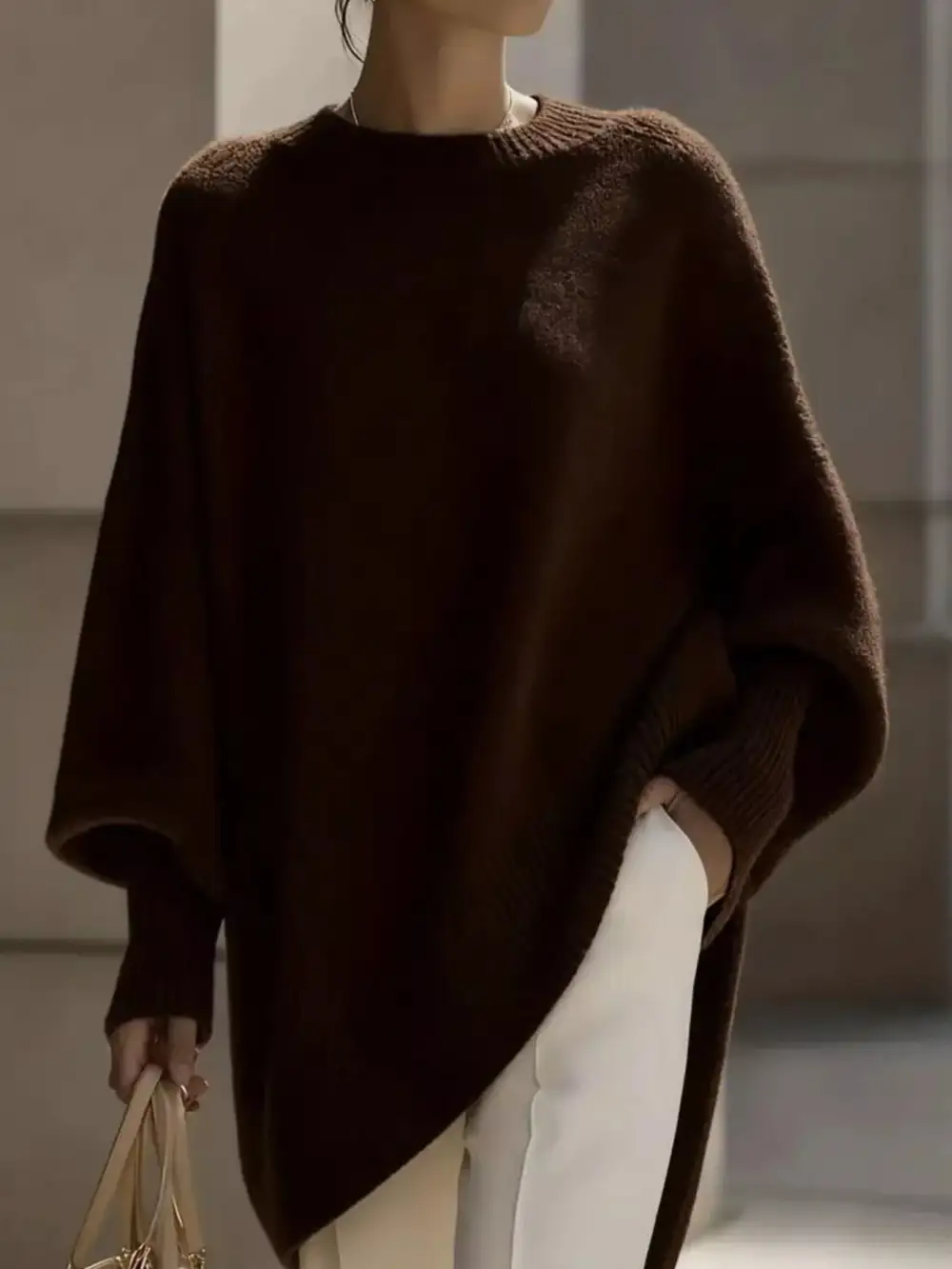 Ribbed Batwing Sleeve Oversized Sweater