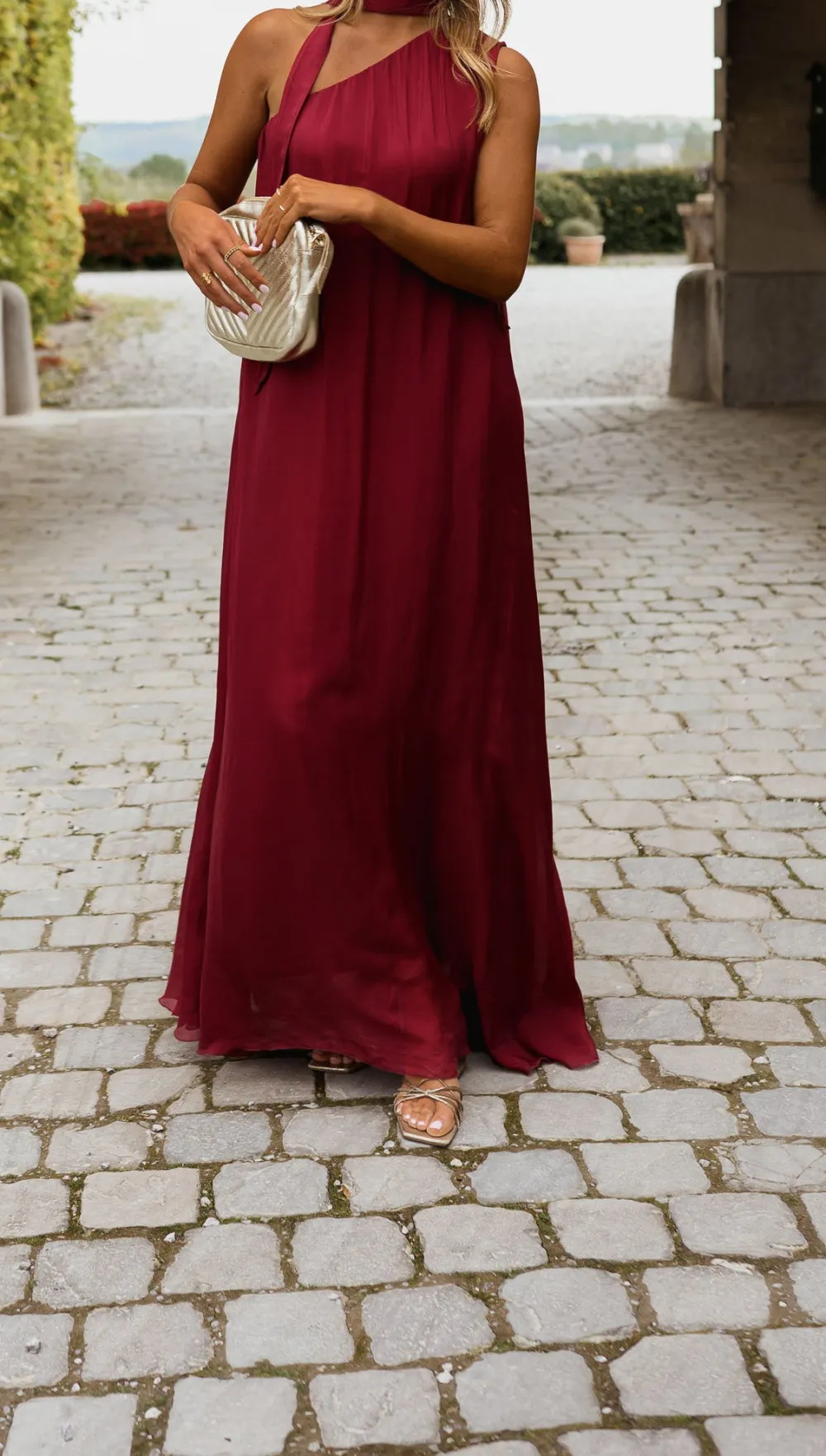 Silky Finish One Shoulder Maxi Dress