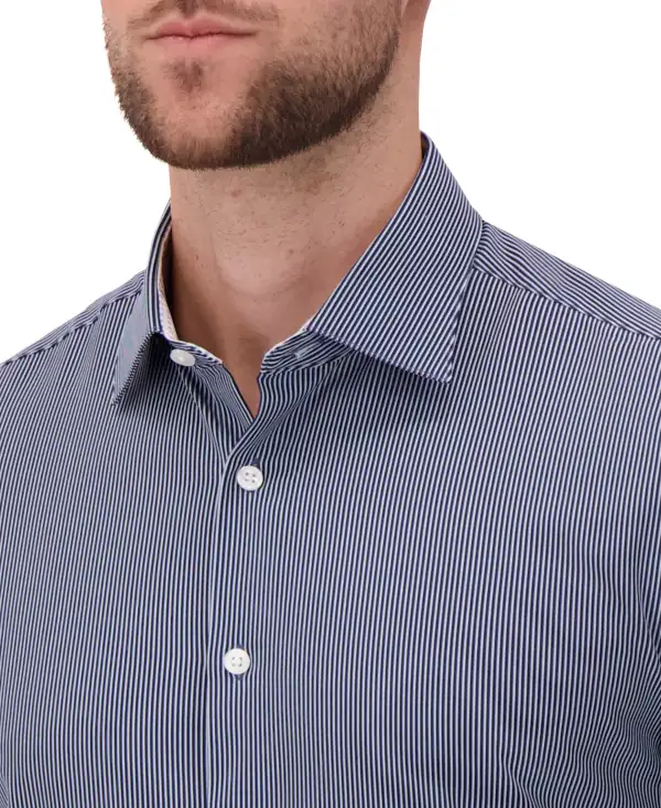 Striped Four-Way-Stretch Modern-Fit Men's Dress Shirt