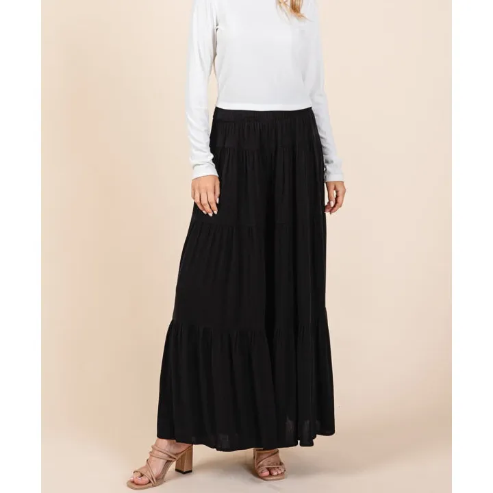 Tier Detail Smocked Elastic Waist Wide Leg Pants