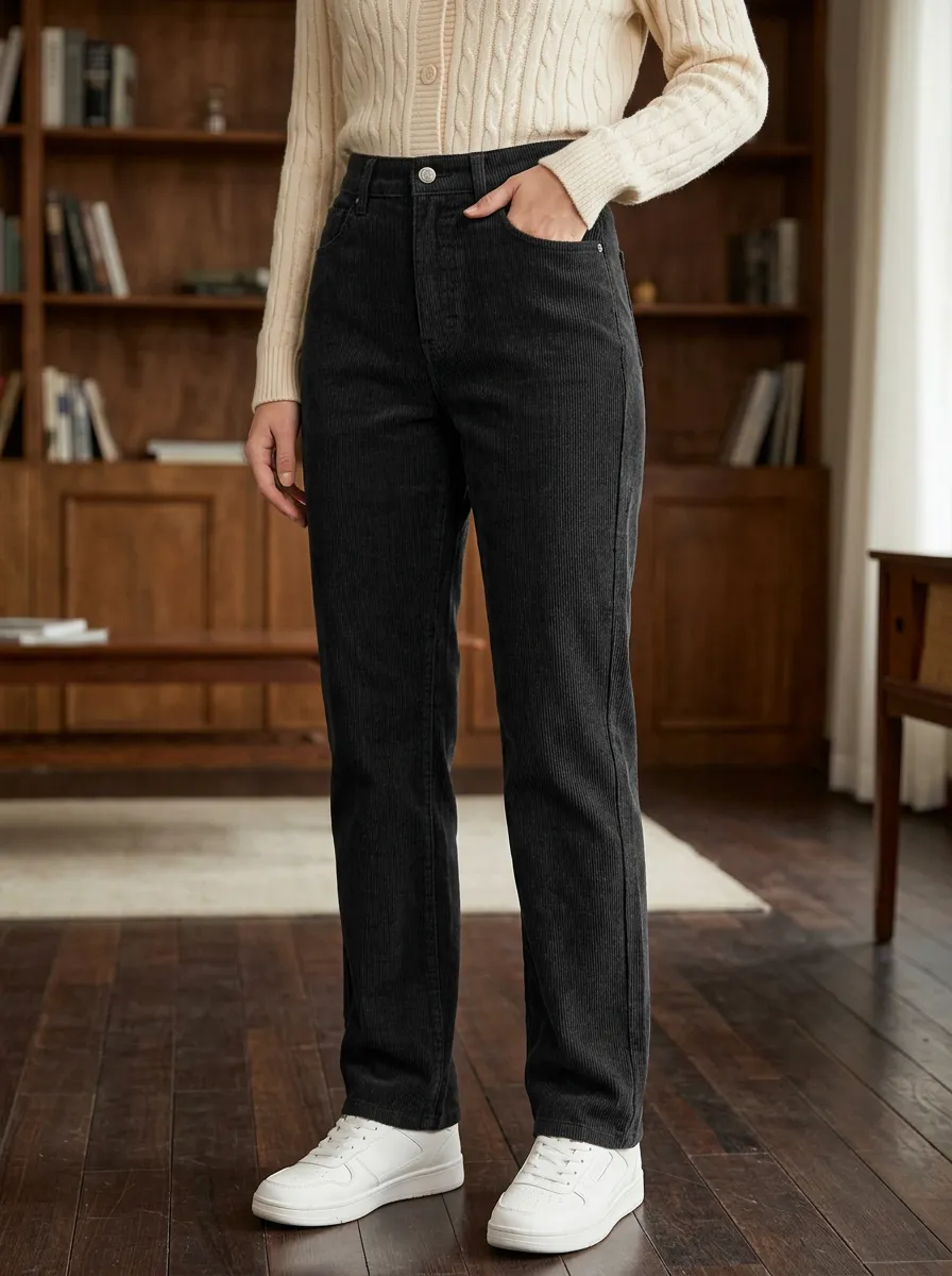 Women's High-Rise Straight-Leg Corduroy Pants