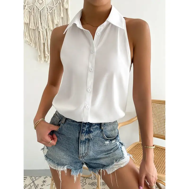 Women's Split-Hem Lapel-Collar Relaxed Blouse