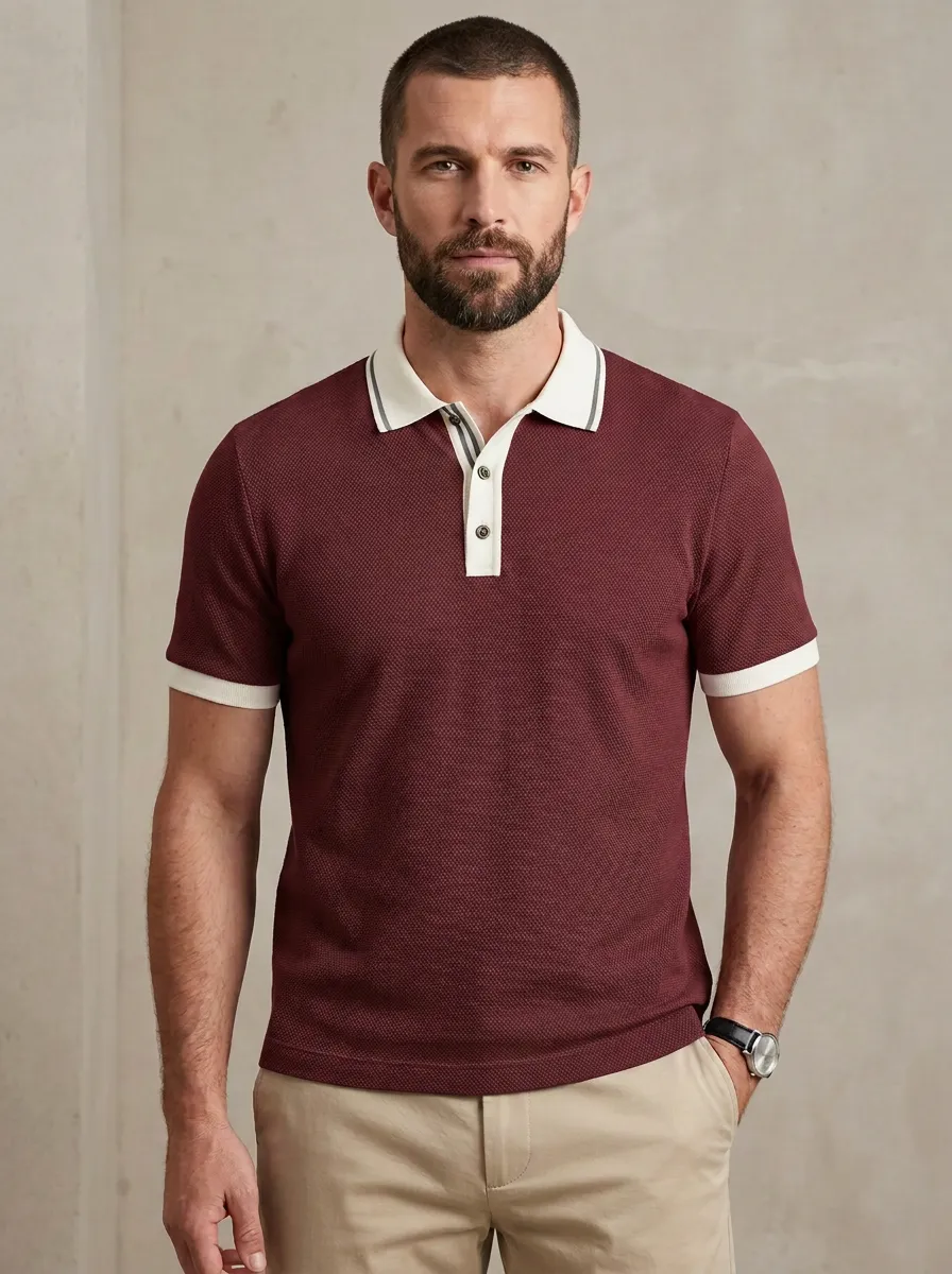 Men's Classic Smart Casual Contrast Trim Polo Shirt