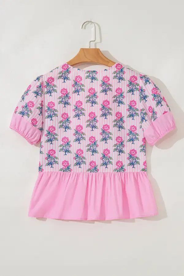 Everyday Striped Floral Ruffled Blouse