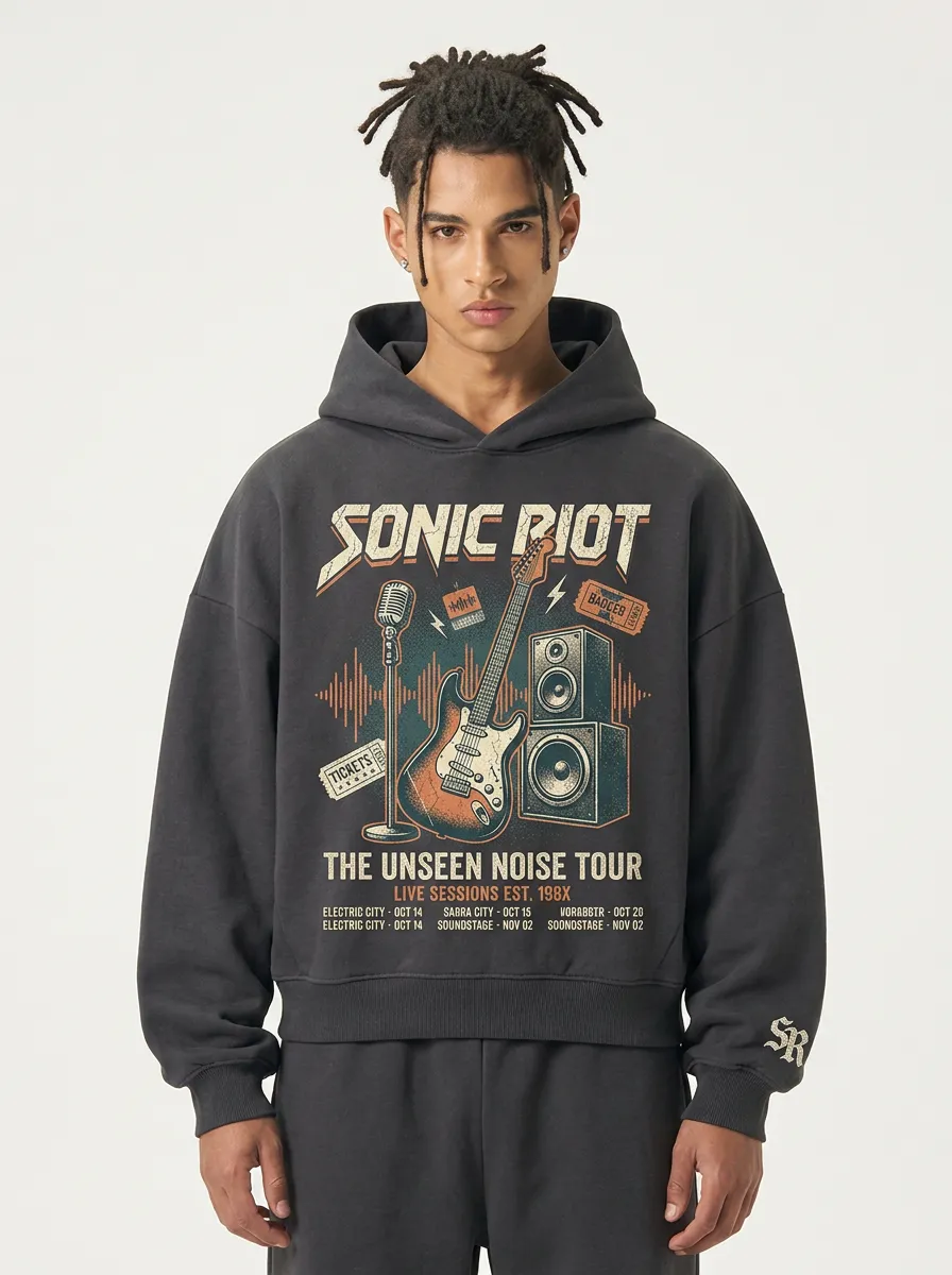 Men's Rock Music Lover Sonic Riot Guitar Tour Printed Hoodie