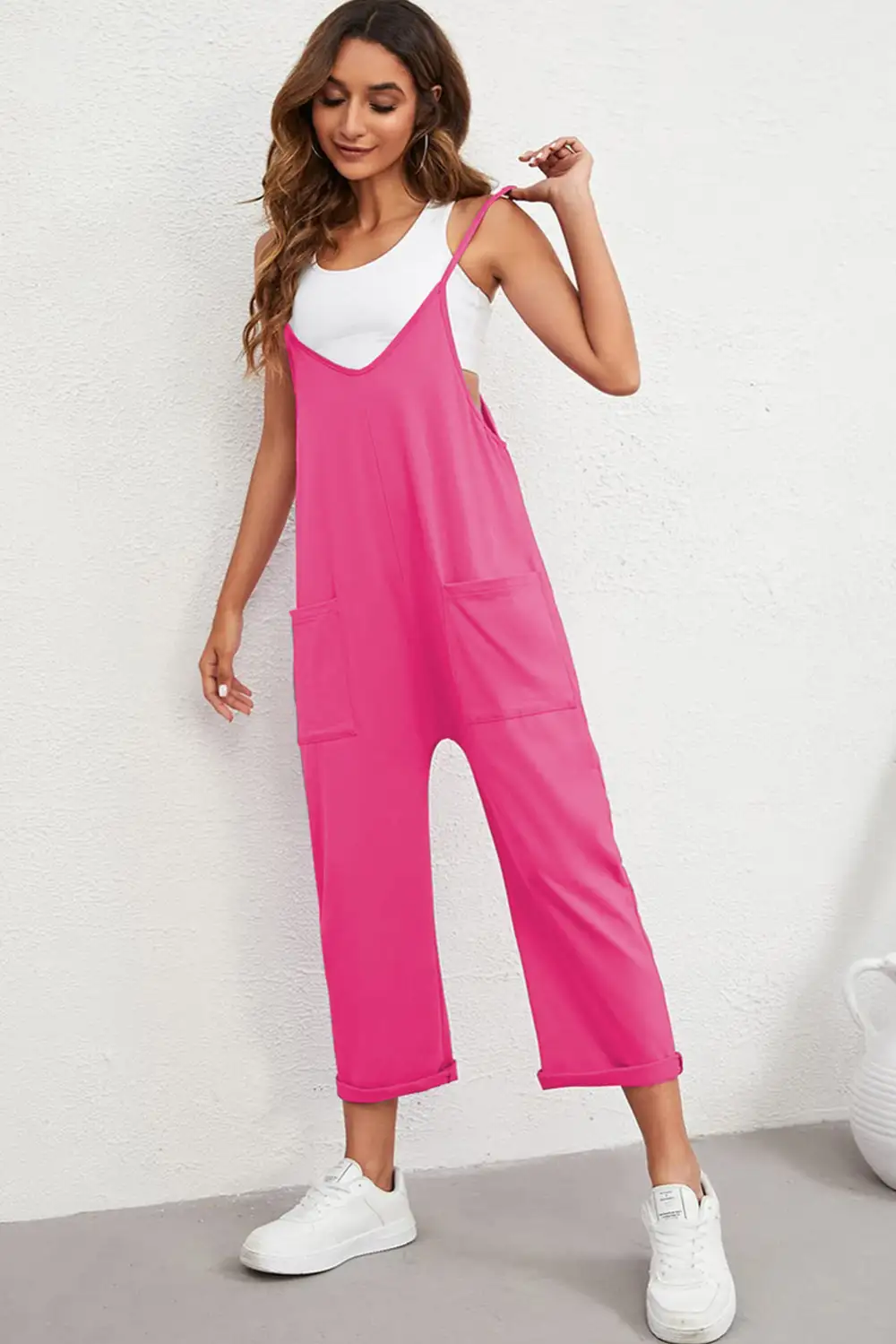 Pocketed Adjustable Spaghetti Strap Straight Leg Accessory