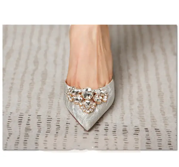 Pointed Toe Stiletto Heel Rhinestone Floral Detail Shoes