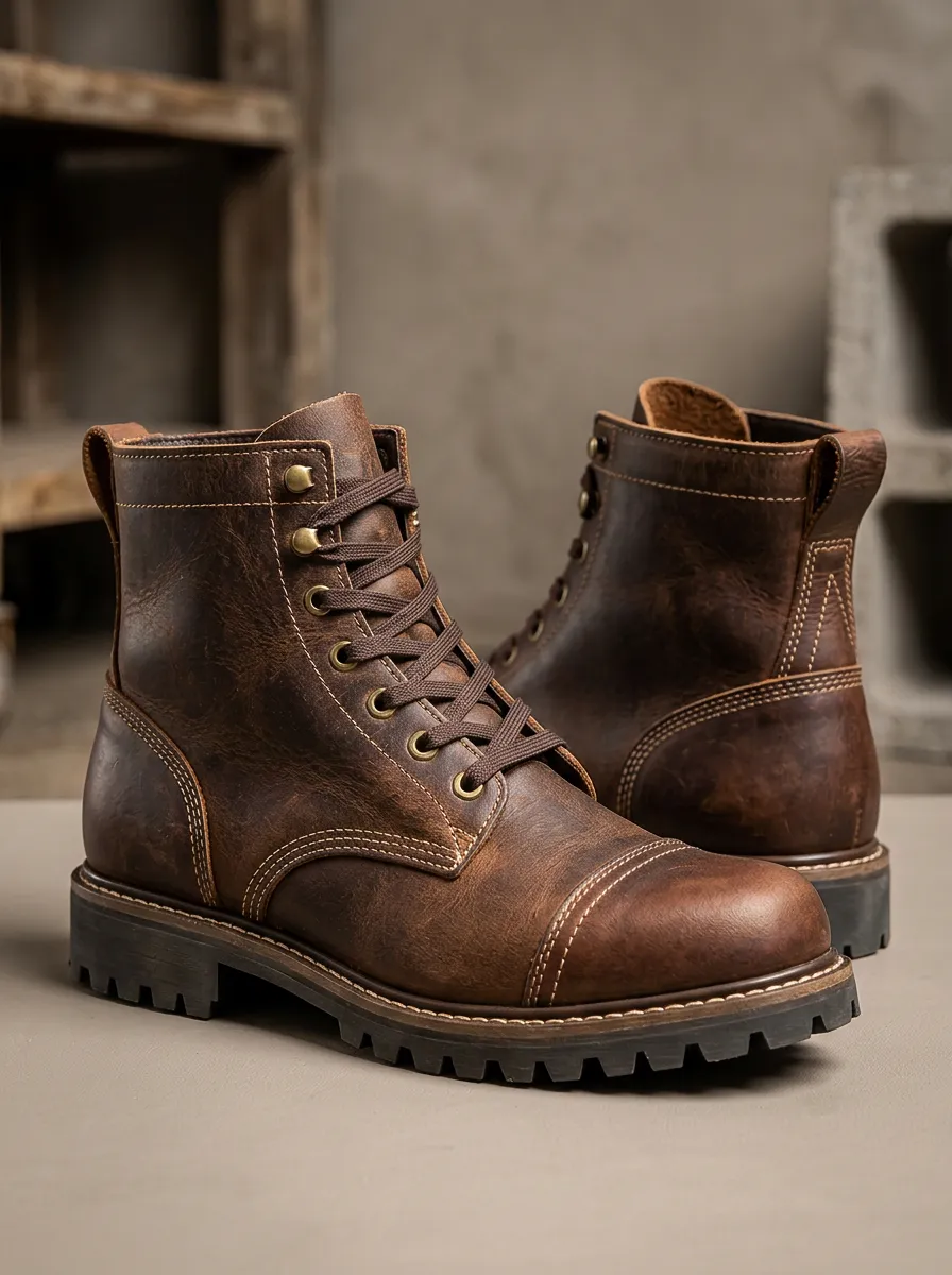 Men's Workshop Inspired Vintage Style Leather Lace-up Combat Boots