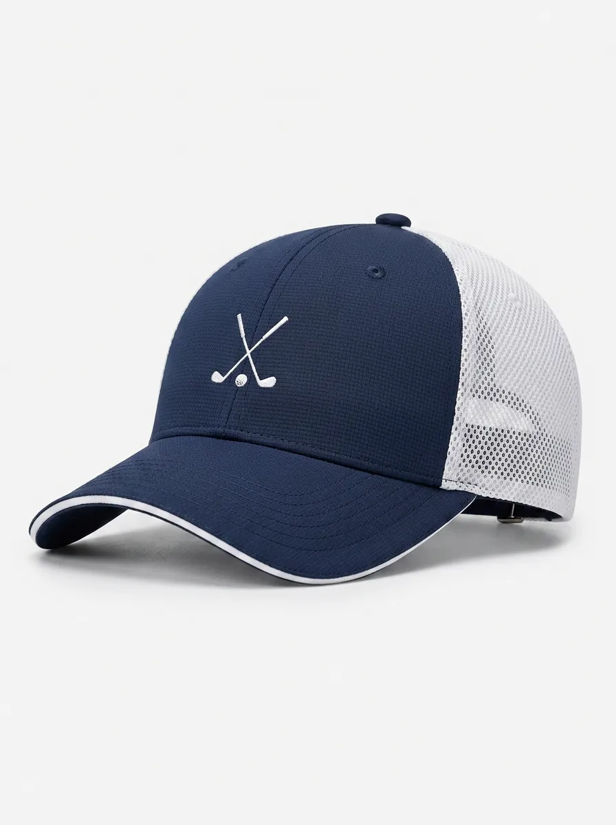 Men's Golf Lover Crossed Clubs Embroidered Mesh Trucker Cap